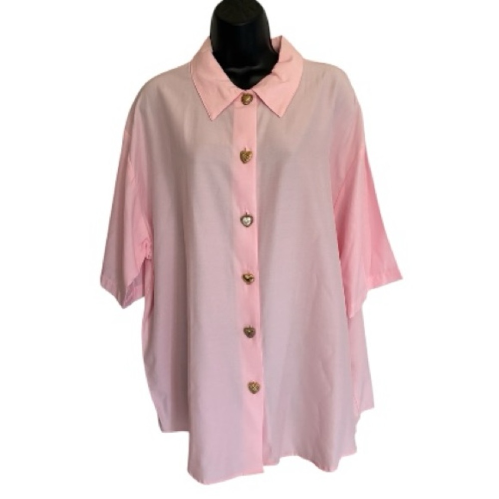 NWT Deadstock Vintage 90's Oversized Button Down With Heart Buttons Sz 20W Pink